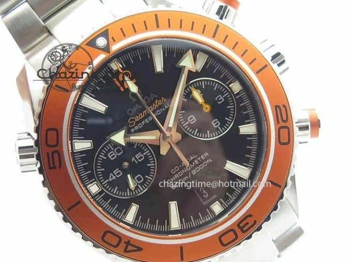 0517 Sophisticated Planet Ocean Master Chronometer Chrono SS OM 1:1 Best Edition Orange On SS Bracelet A 8156
